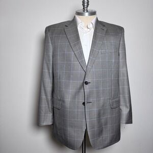 Jos. A. Bank Blazer Mens 48 RG Gray Plaid Silk Wool Signature Collection 810